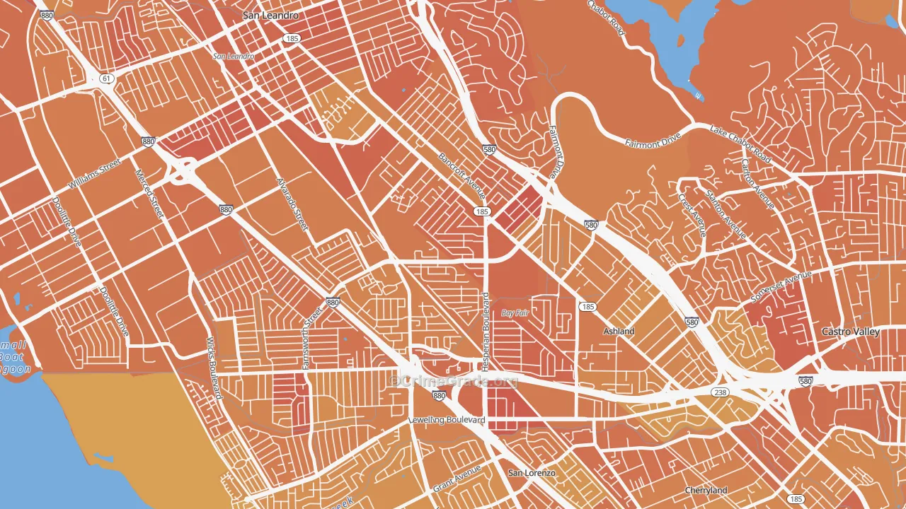 Lower Bal, San Leandro, CA Map of Murder Rates