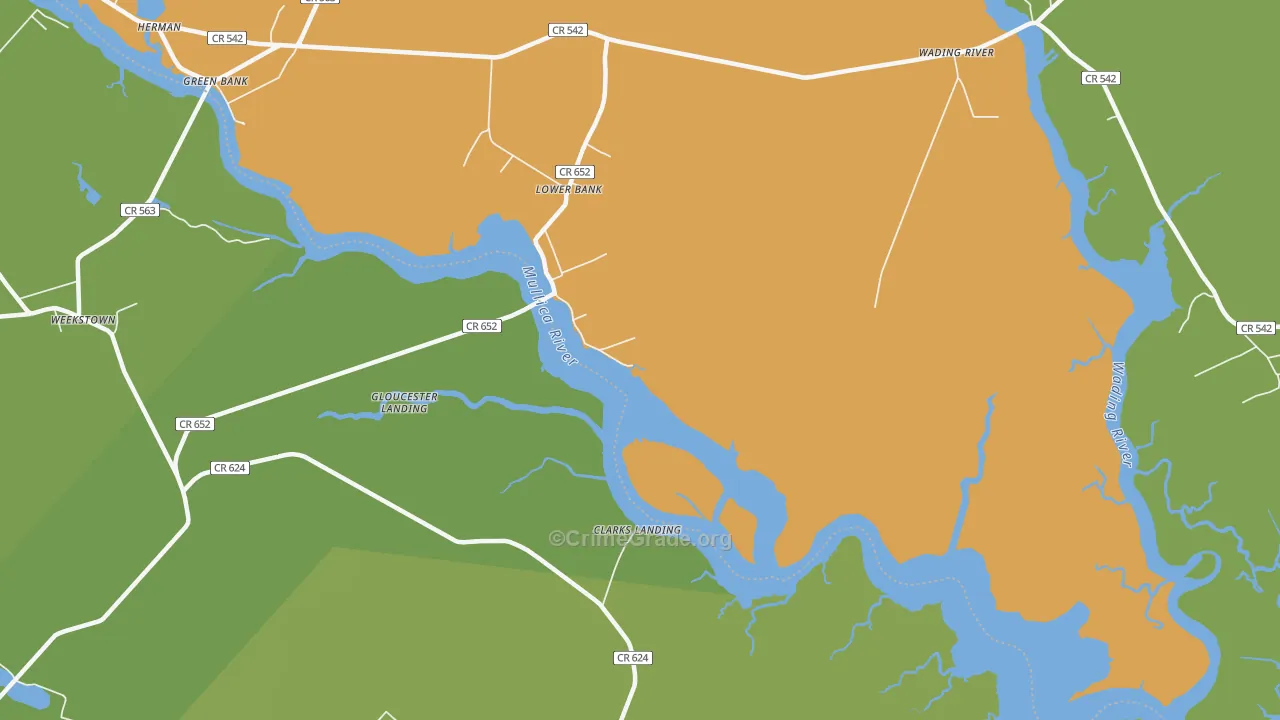 Lower Bank, NJ Map of Murder Rates