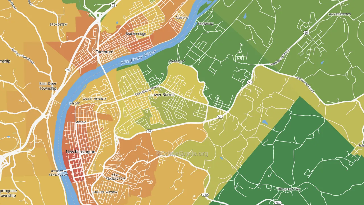 Lower Burrell, PA Map of Murder Rates