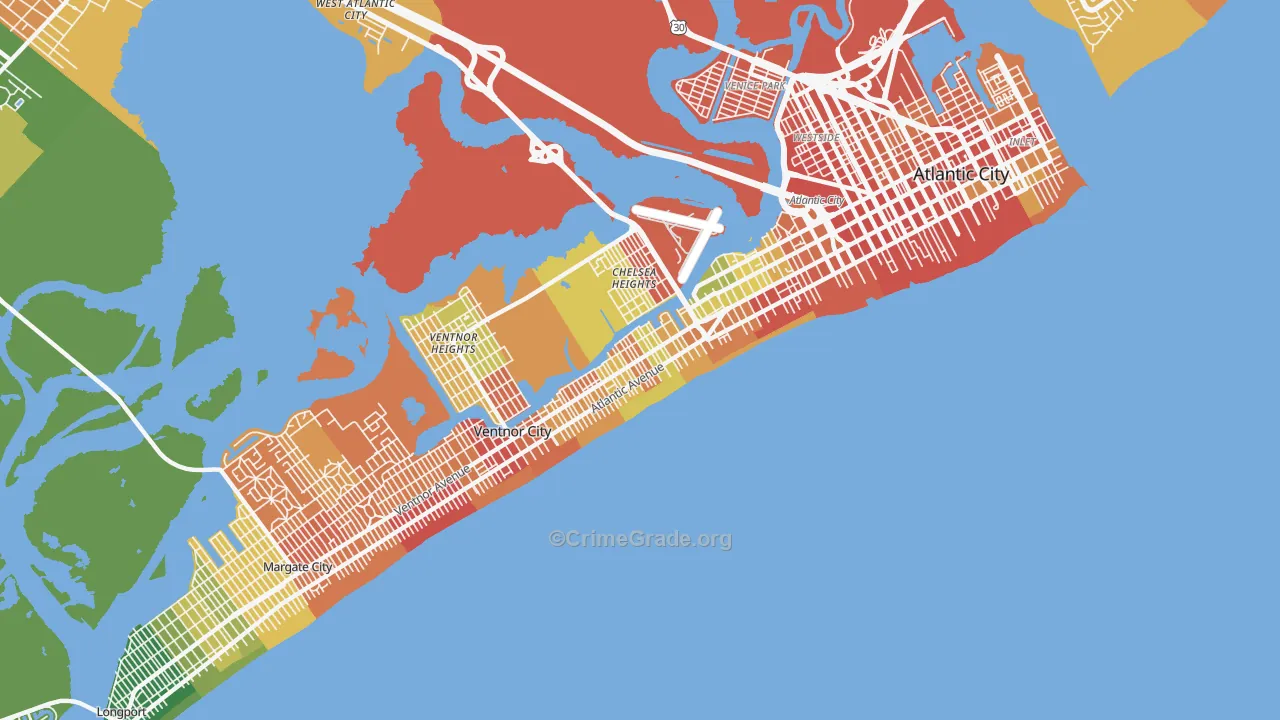 Lower Chelsea, Atlantic City, NJ Map of Murder Rates