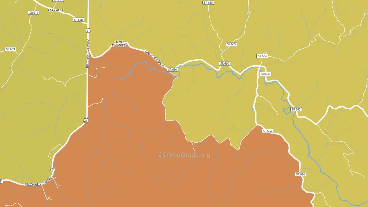 Lower Elk Creek, VA Map of Murder Rates