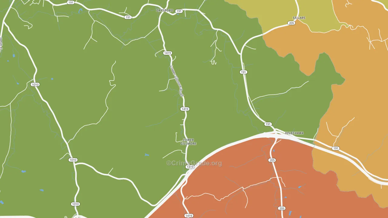 Lower Gillmore, KY Map of Murder Rates