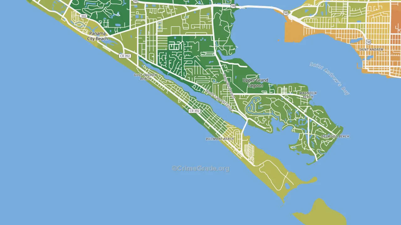 Lower Grand Lagoon, FL Map of Murder Rates