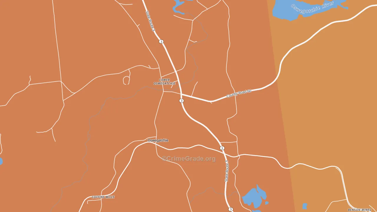 Lower Oswegatchie, NY Map of Murder Rates