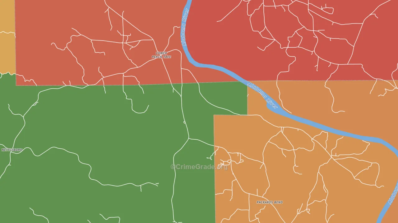Lower Peach Tree, AL Map of Murder Rates