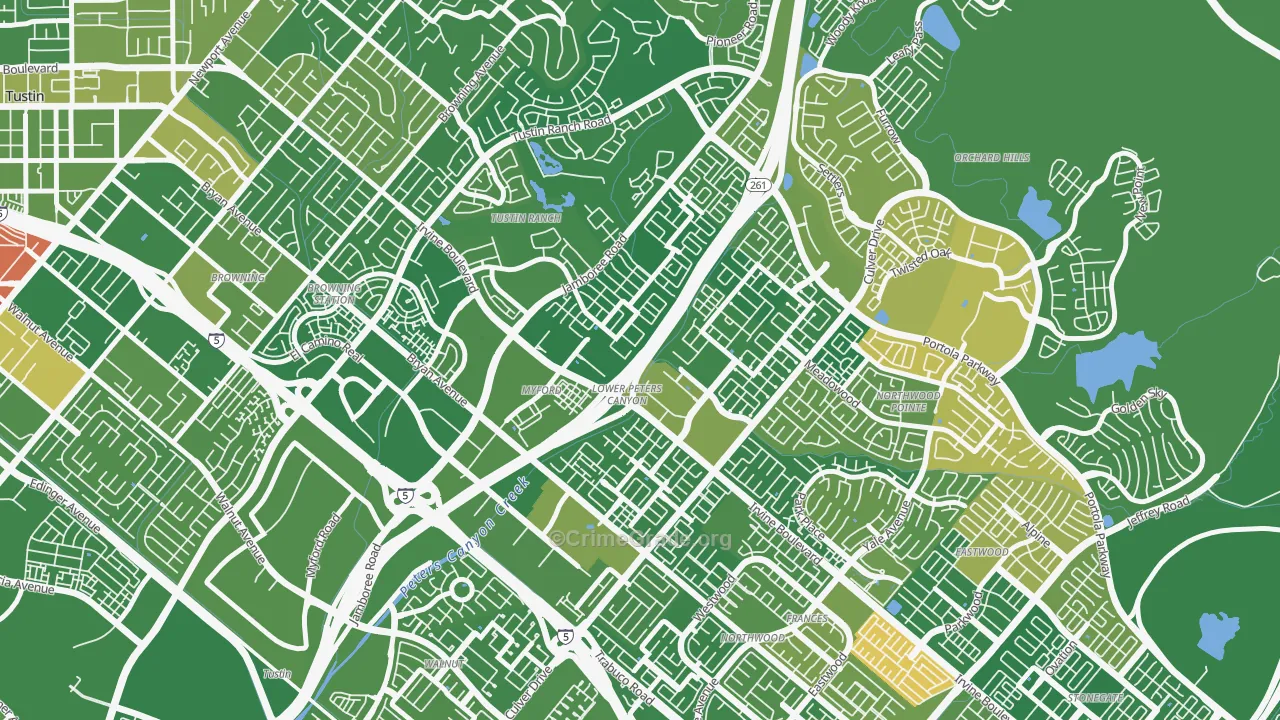 Lower Peters Canyon, Irvine, CA Map of Murder Rates