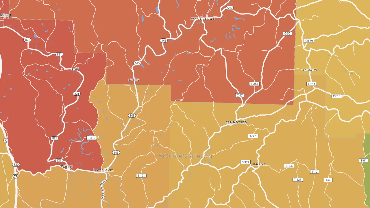 Lower Salem, OH Map of Murder Rates