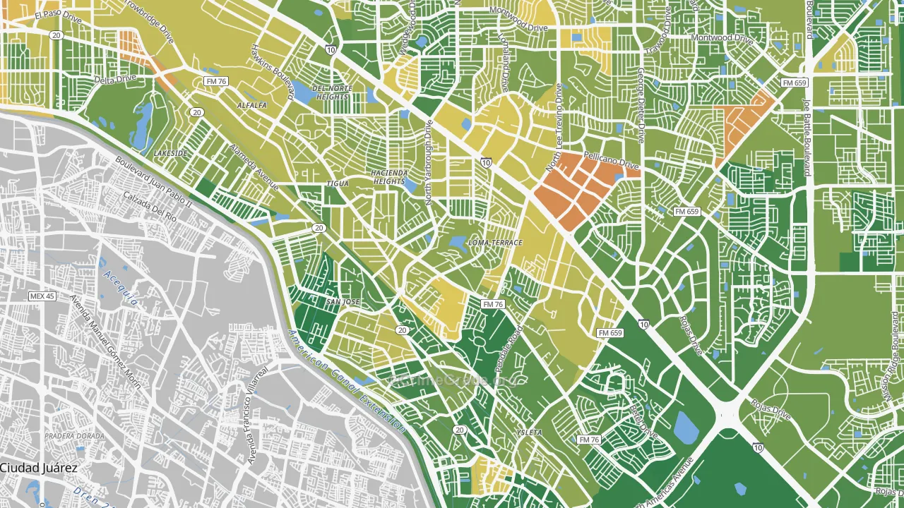 Lower Valley, El Paso, TX Map of Murder Rates