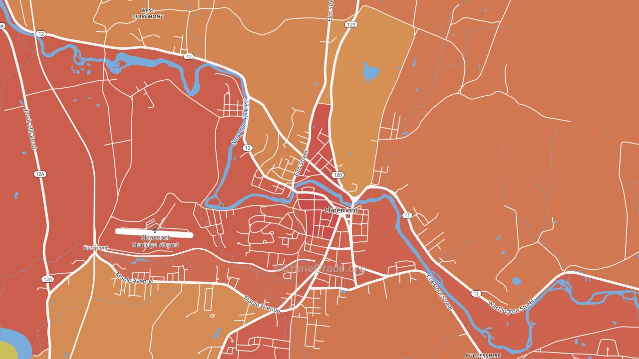Lower Village District, Claremont, NH Map of Murder Rates