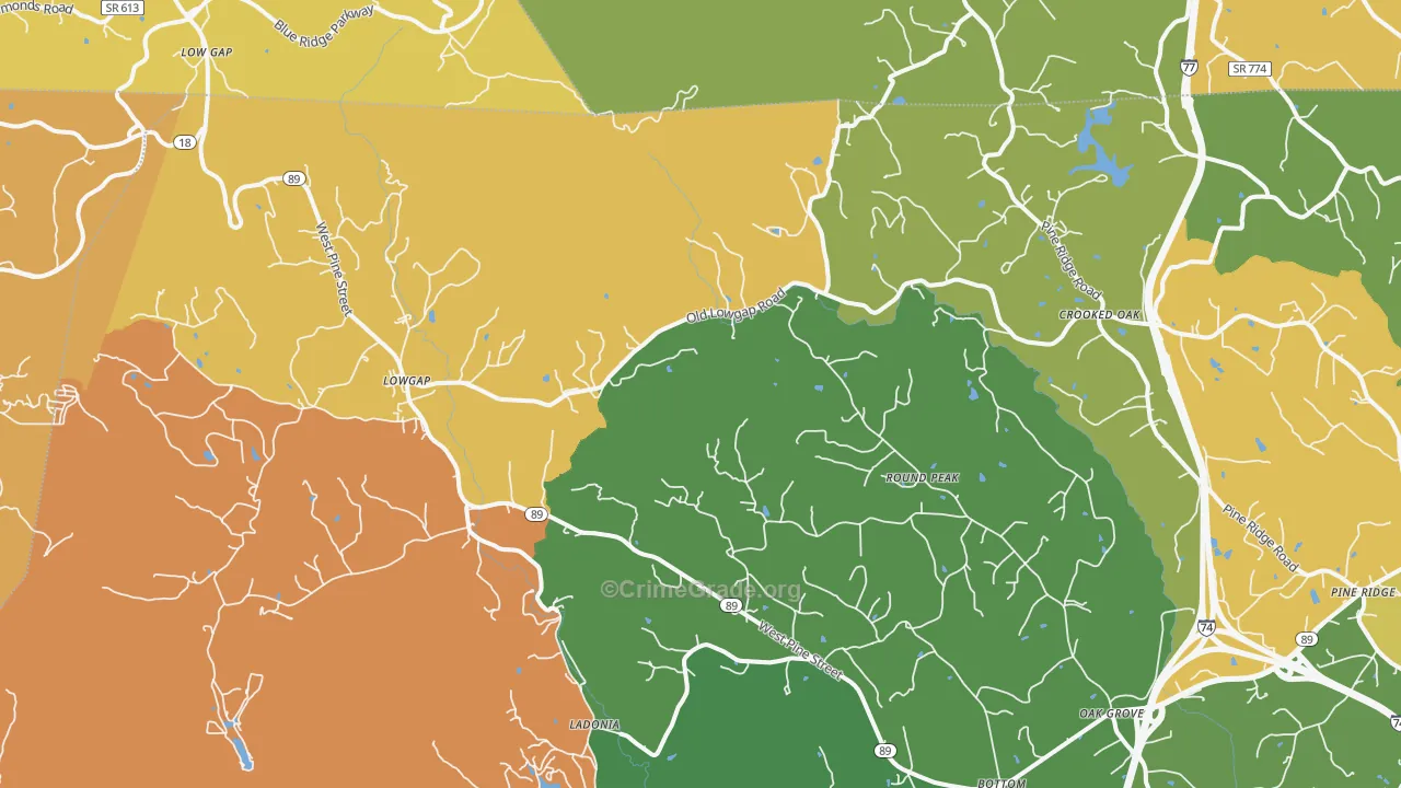 Lowgap, NC Map of Murder Rates