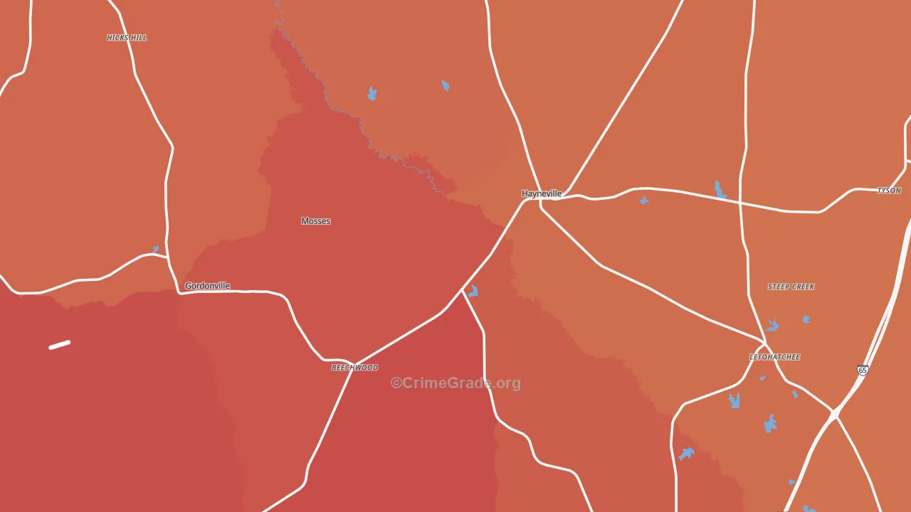 Lowndes County, AL Map of Murder Rates