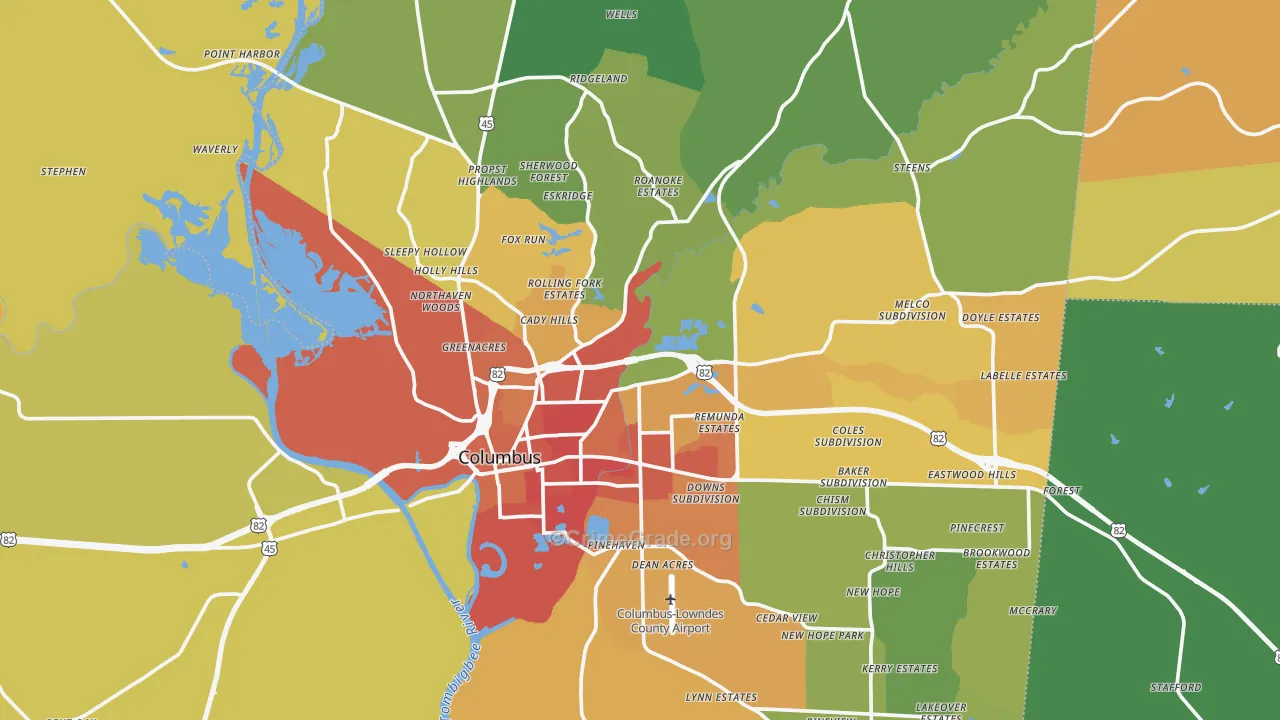 Lowndes County, MS Map of Murder Rates