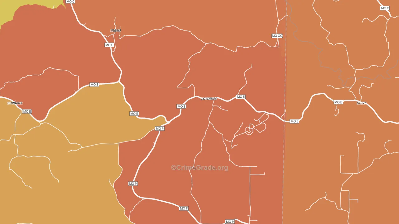 Lowndes, MO Map of Murder Rates