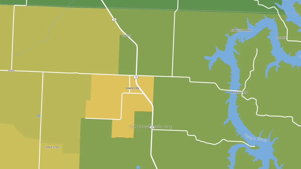 Lowry City, MO Map of Murder Rates