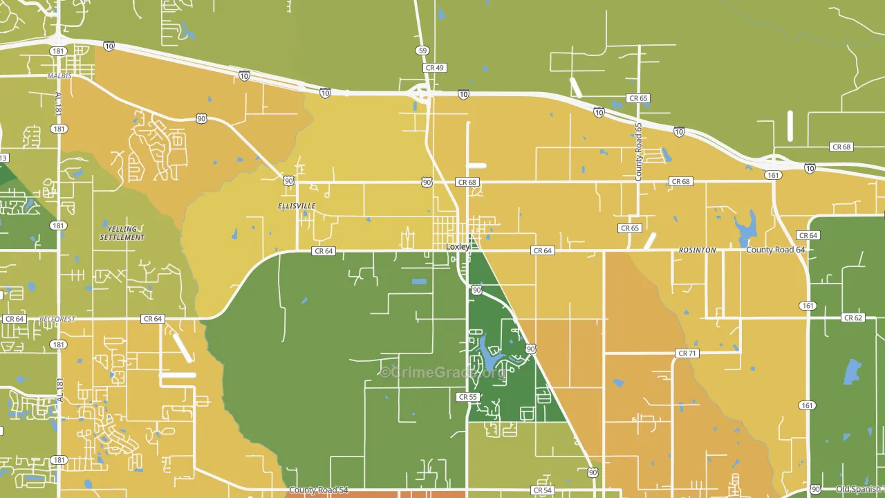 Loxley, AL Map of Murder Rates