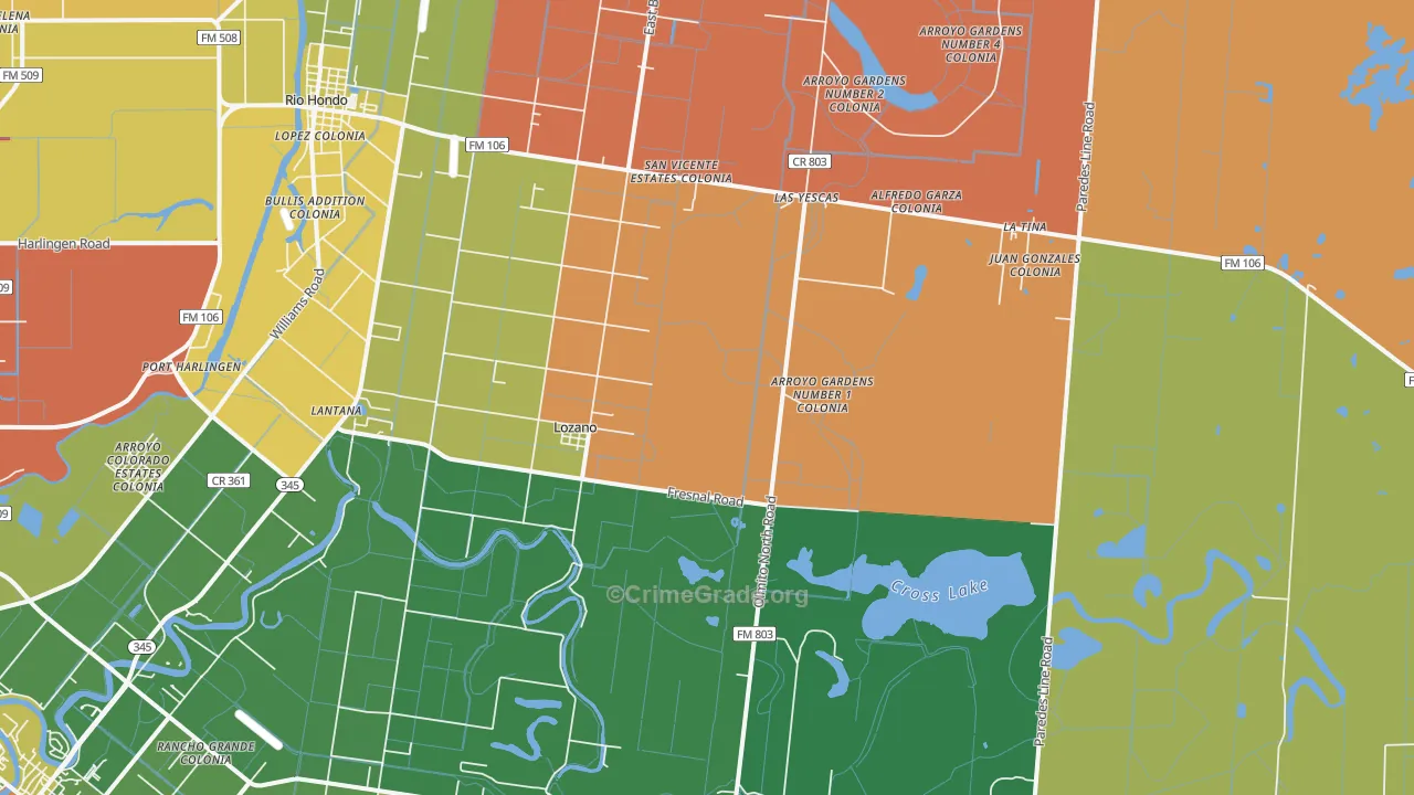 Lozano, TX Map of Murder Rates