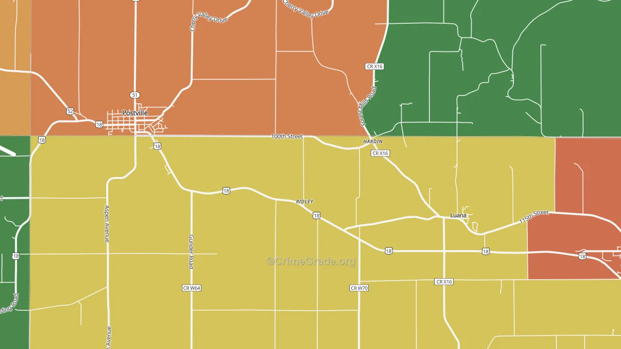 Luana, IA Map of Murder Rates