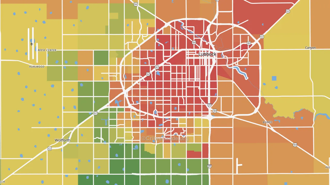 Lubbock County, TX Map of Murder Rates