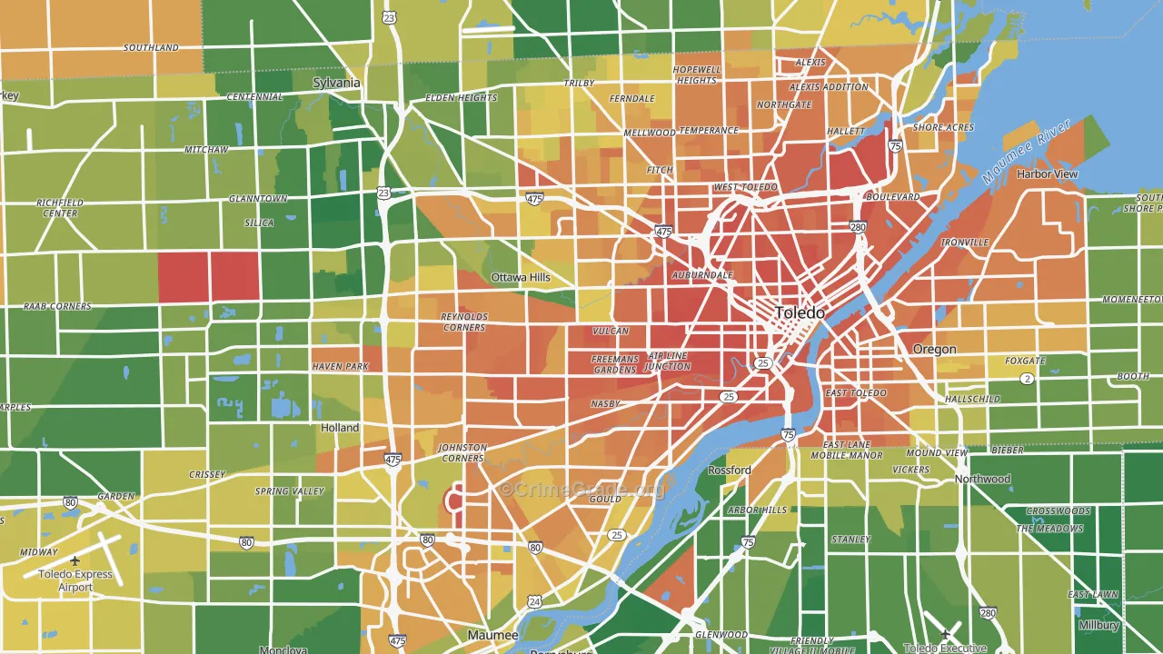 Lucas County, OH Map of Murder Rates