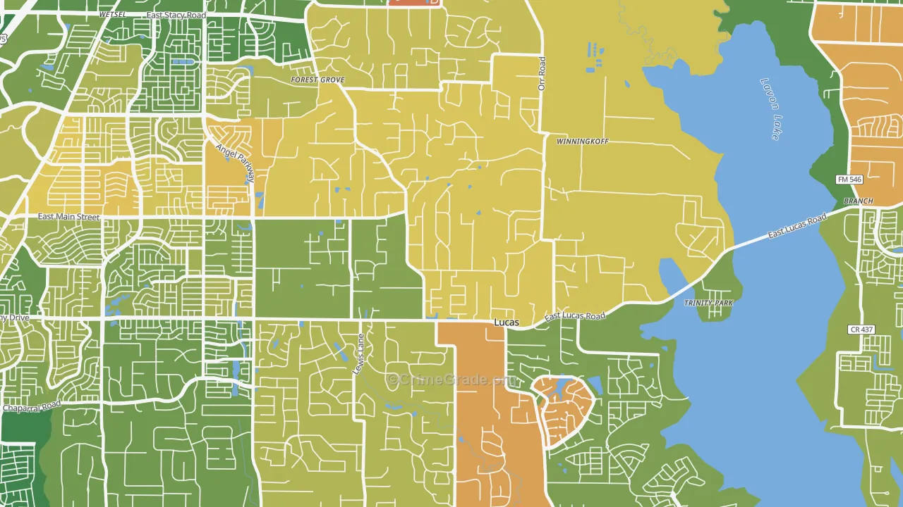 Lucas, TX Map of Murder Rates