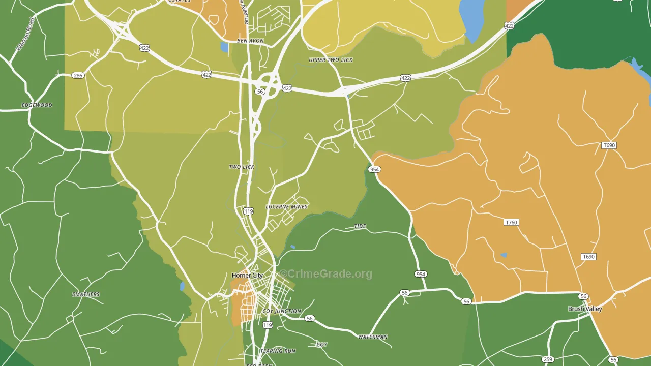 Lucerne Mines, PA Map of Murder Rates