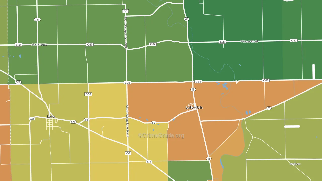 Ludlow Falls, OH Map of Murder Rates