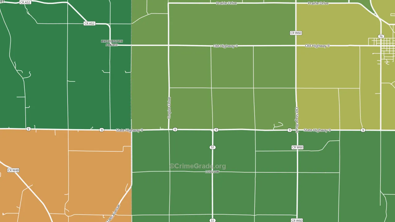 Ludlow, IA Map of Murder Rates