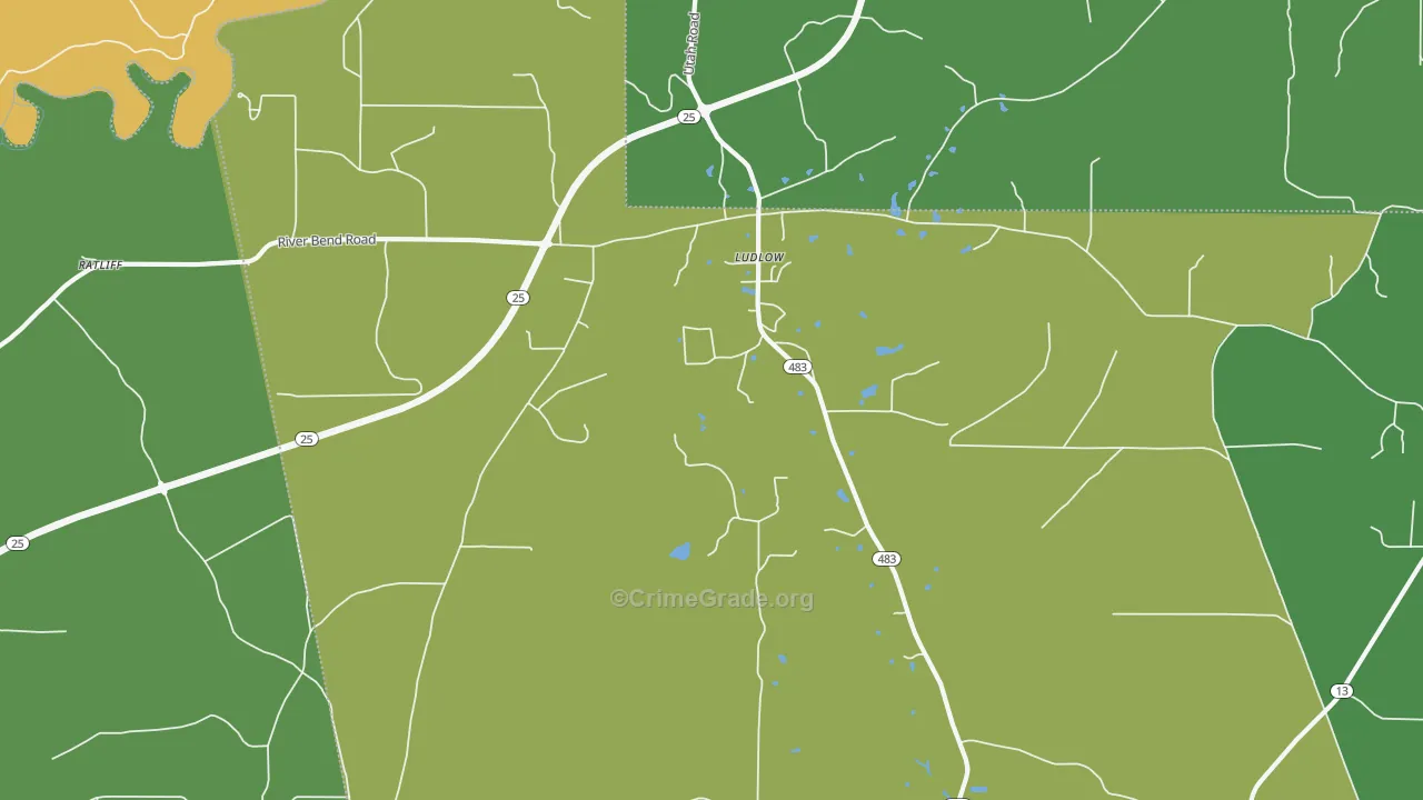 Ludlow, MS Map of Murder Rates