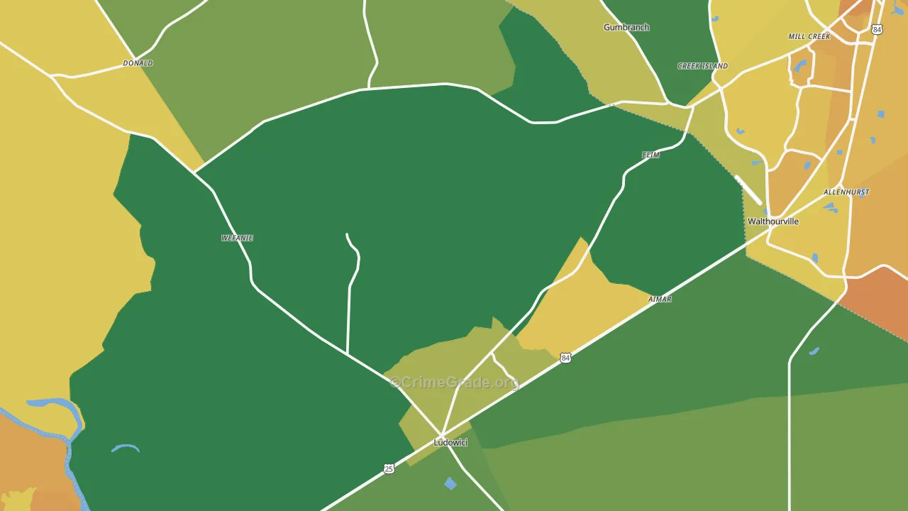 Ludowici, GA Map of Murder Rates