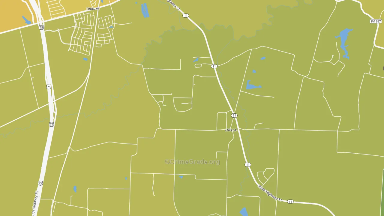 Luella, TX Map of Murder Rates