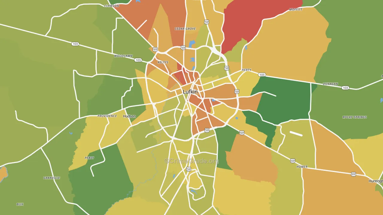 Lufkin, TX Map of Murder Rates