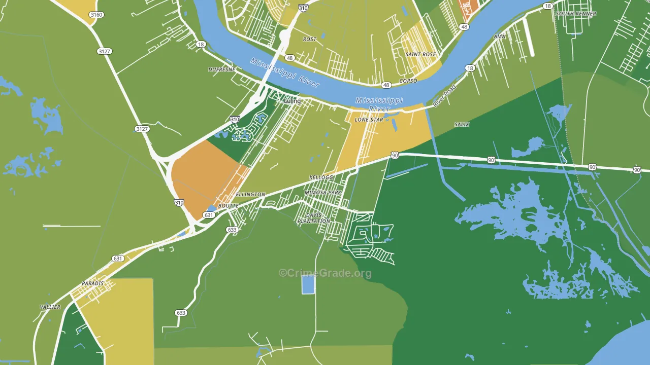 Luling, LA Map of Murder Rates
