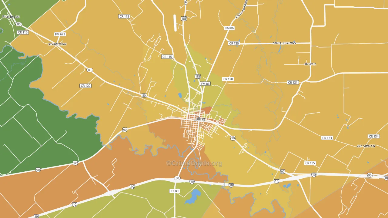 Luling, TX Map of Murder Rates