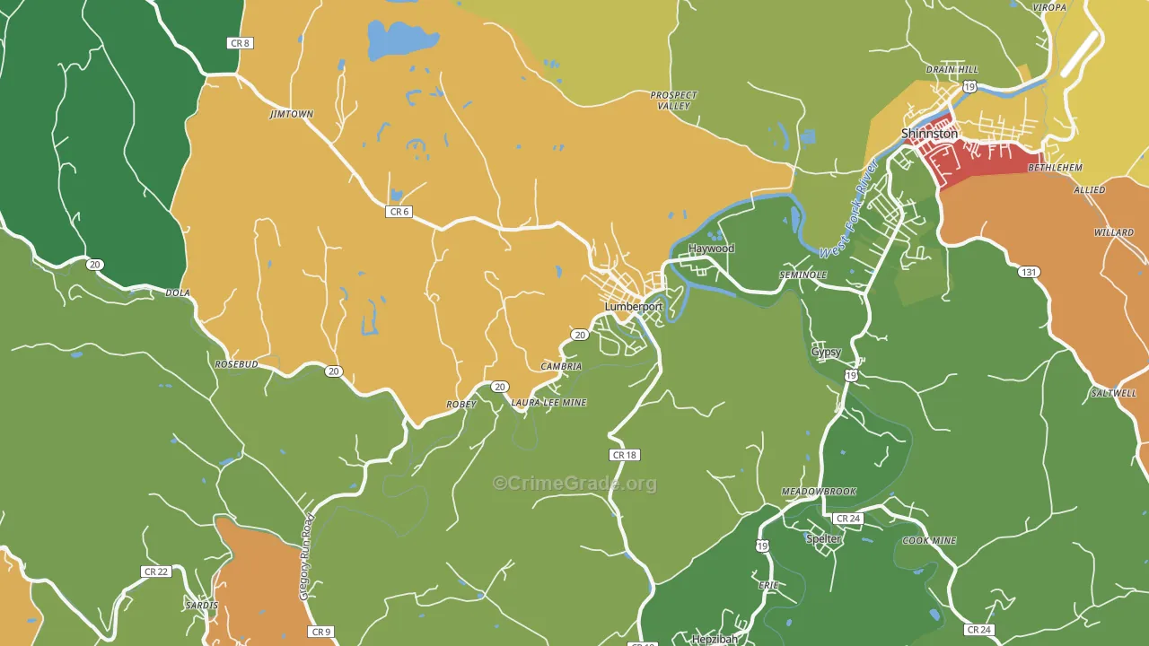 Lumberport, WV Map of Murder Rates