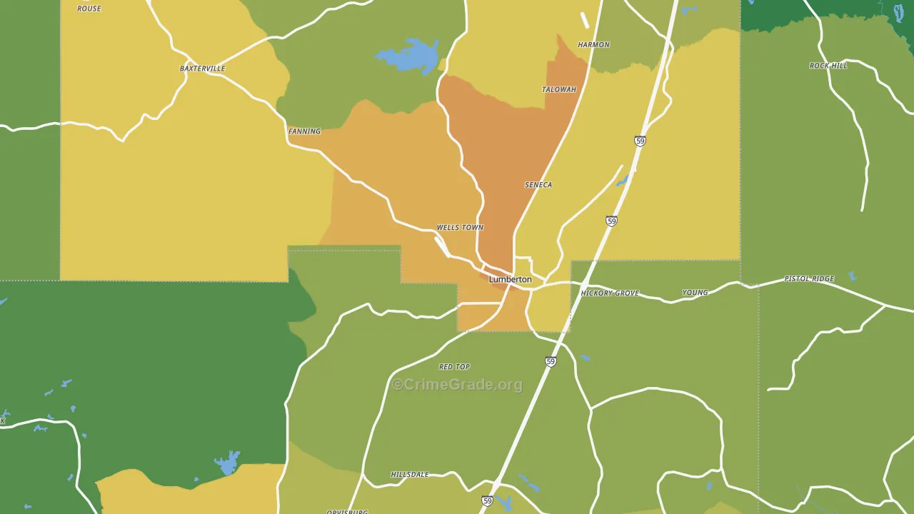 Lumberton, MS Map of Murder Rates