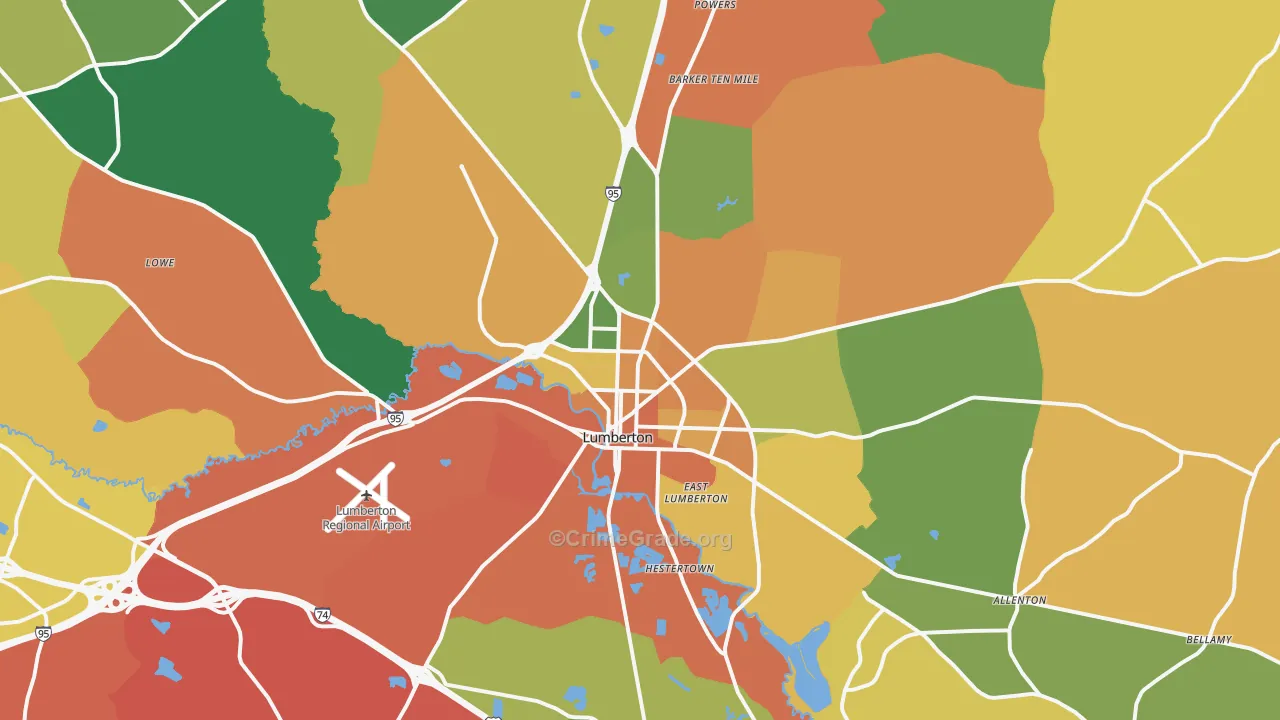 Lumberton, NC Map of Murder Rates
