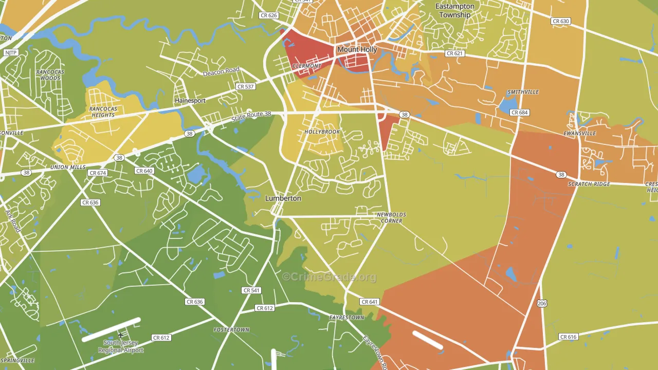 Lumberton, NJ Map of Murder Rates