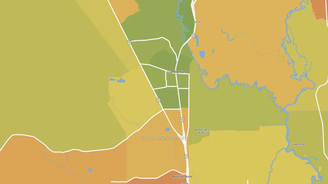 Lumberton, TX Map of Murder Rates