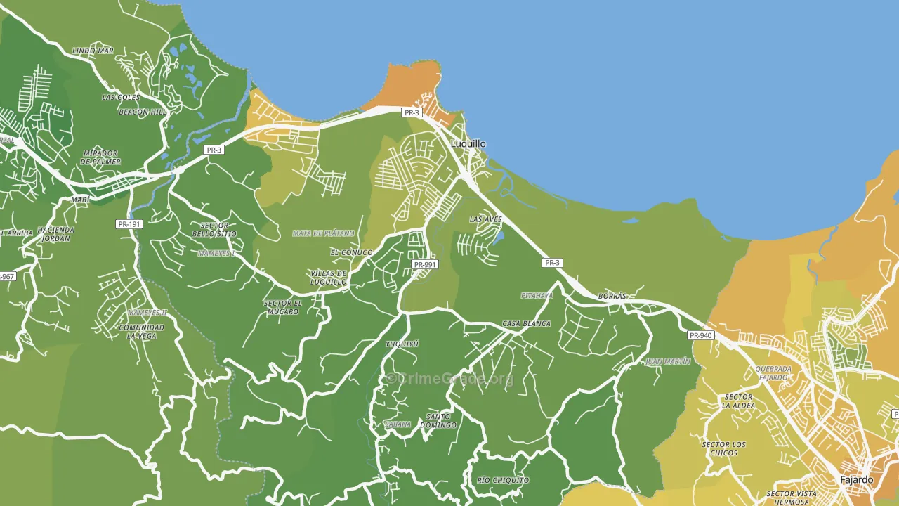 Luquillo, PR Map of Murder Rates