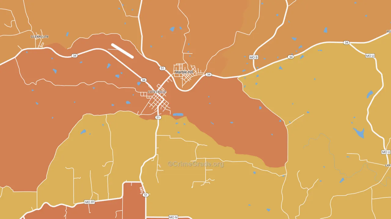 Lutesville, MO Map of Murder Rates