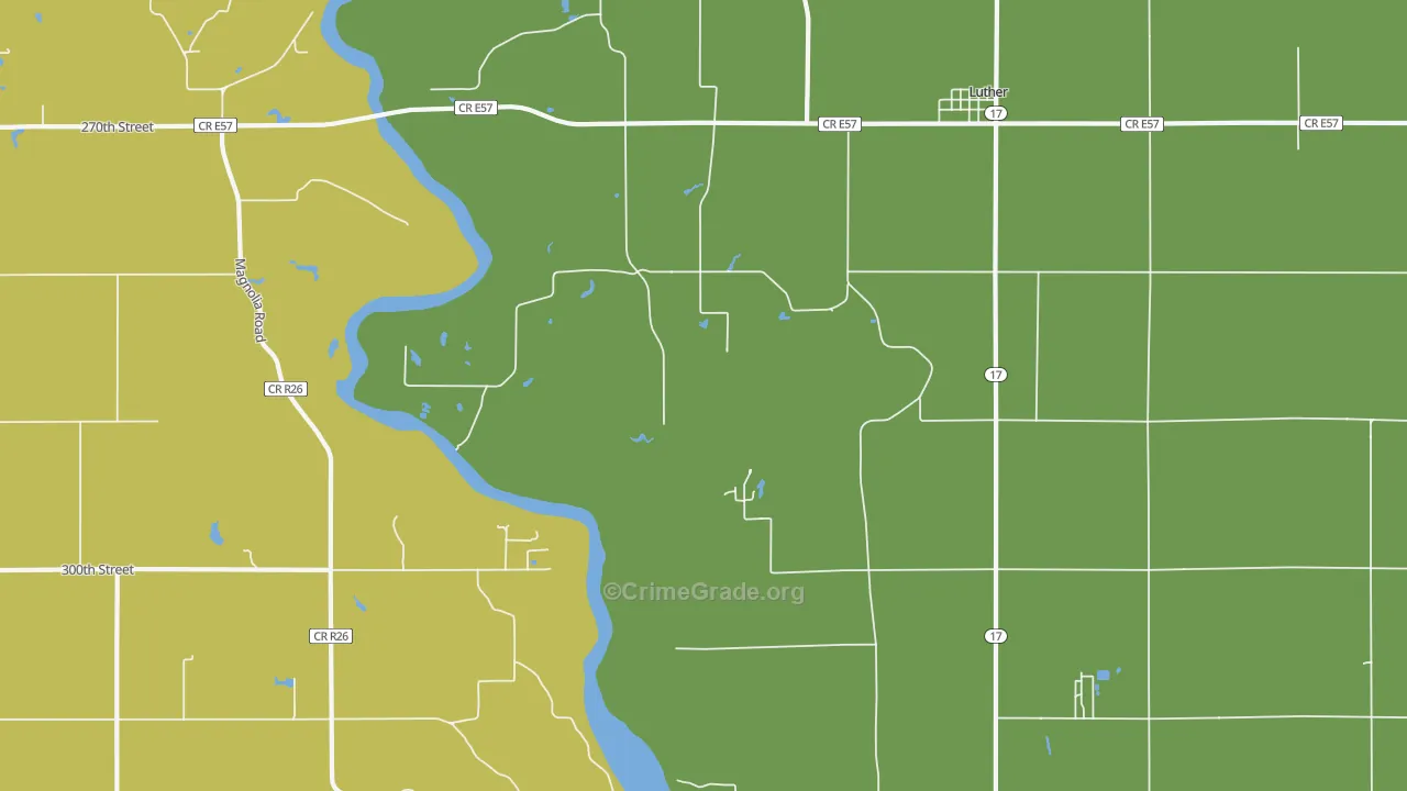 Luther, IA Map of Murder Rates
