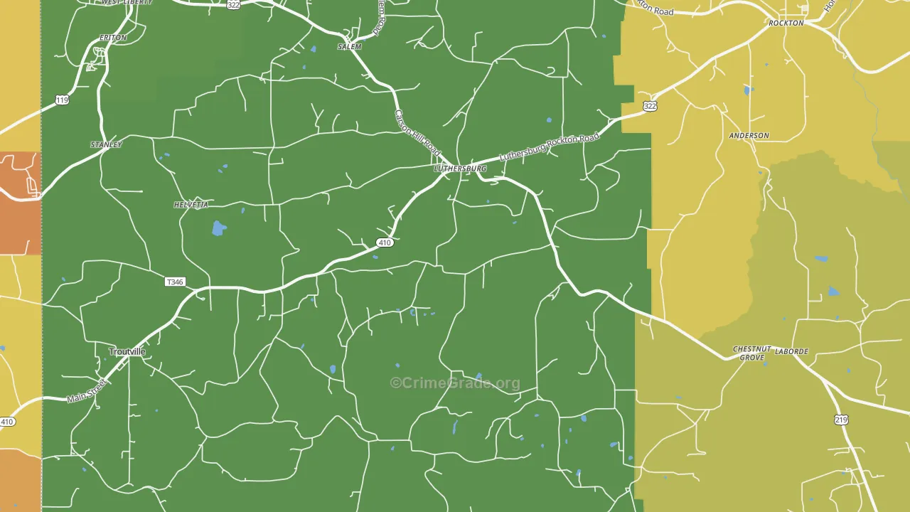 Luthersburg, PA Map of Murder Rates