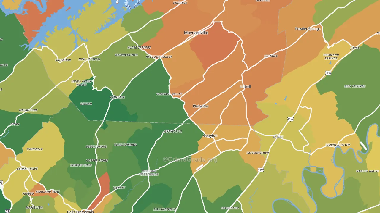 Luttrell, TN Map of Murder Rates