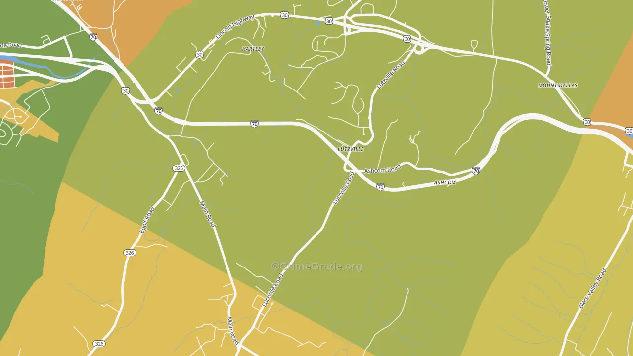 Lutzville, PA Map of Murder Rates