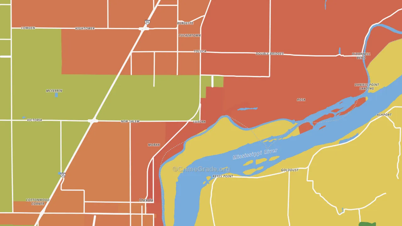 Luxora, AR Map of Murder Rates