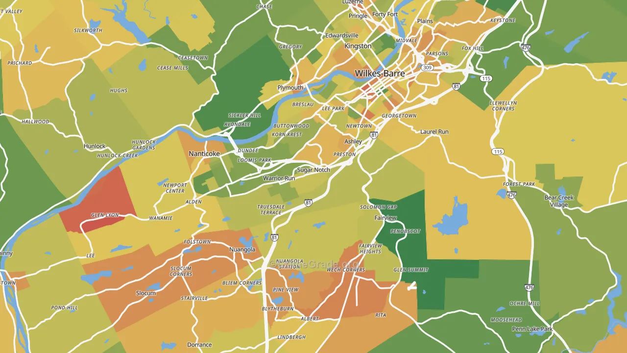 Luzerne County, PA Map of Murder Rates