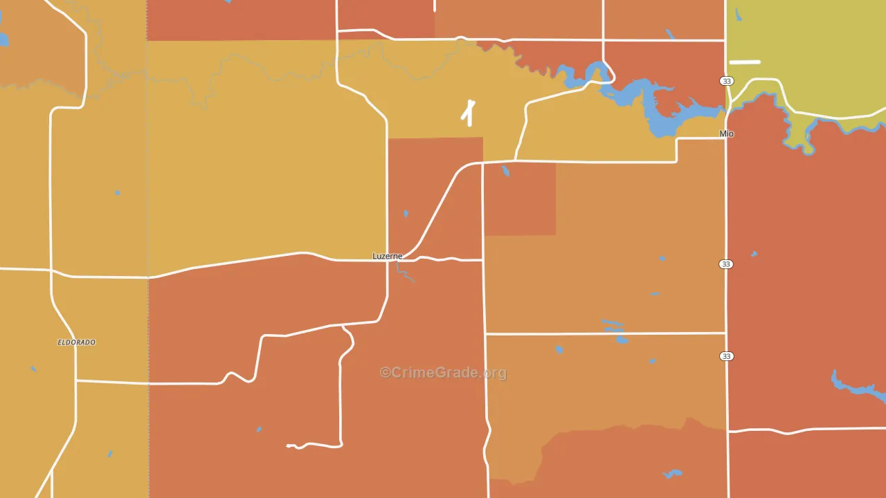 Luzerne, MI Map of Murder Rates