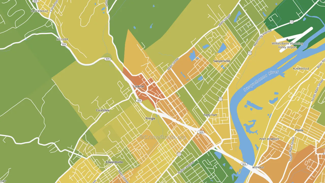 Luzerne, PA Map of Murder Rates
