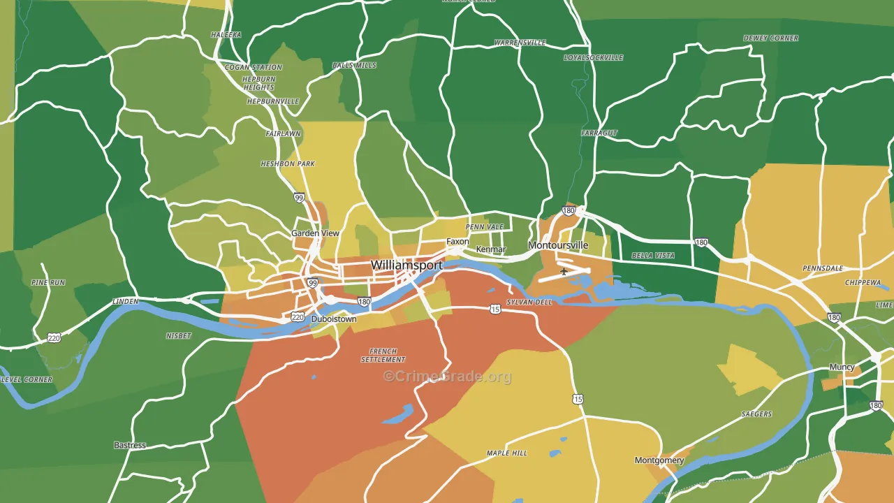 Lycoming County, PA Map of Murder Rates