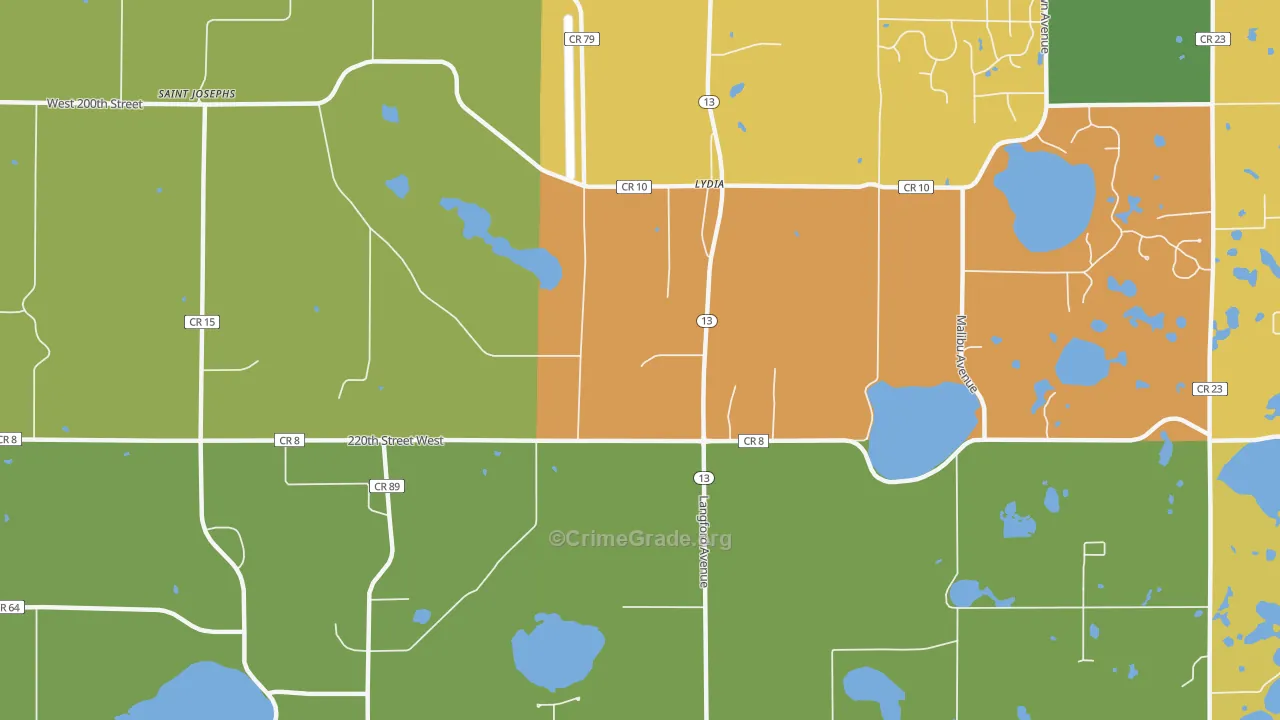 Lydia, MN Map of Murder Rates